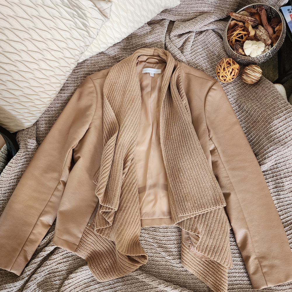 New York & Company Faux Leather Shawl Knit Jacket - Size XL